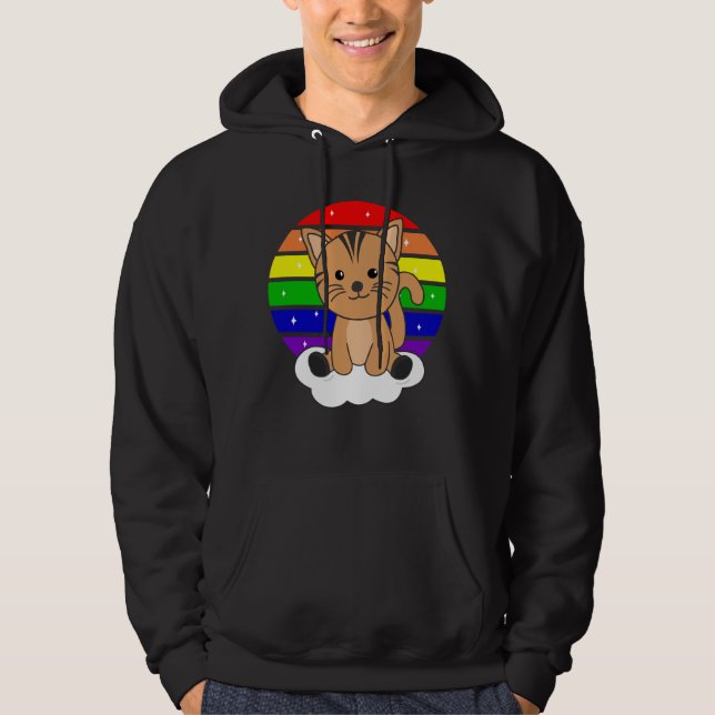 Cat Rainbow Glitter Kawaii Cats Colorful Hoodie (Front)