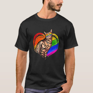 Cat Rainbow Heart Animal Gay Lesbian Pride Lgbt T-Shirt