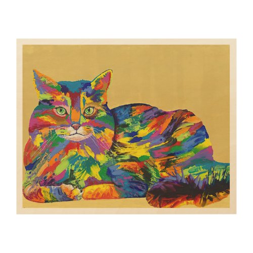 cat rainbow  wood wall art