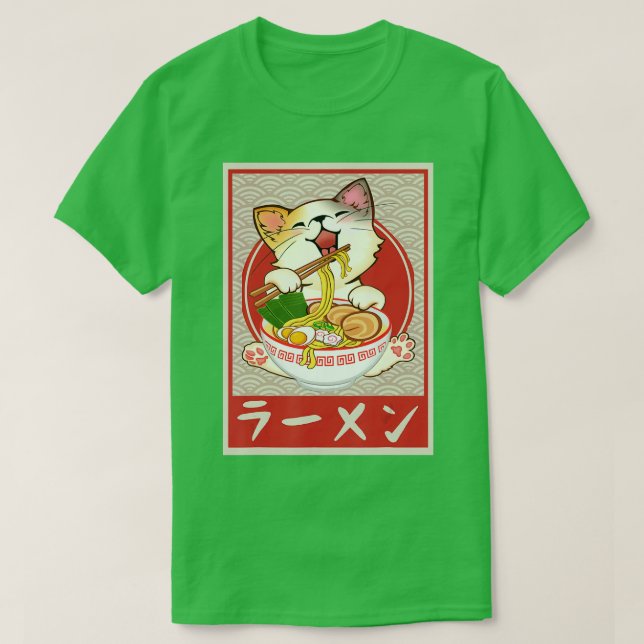 Cat Ramen Bowl Anime Japanese Noodles Kawaii Neko  T-Shirt (Design Front)