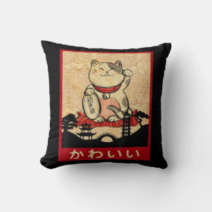 Cat Ramen Bowl Anime Japanese Noodles Kawaii Neko  Throw Pillow