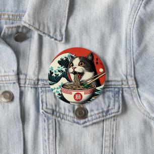 Cat Ramen Japanese Art Vintage Style Button