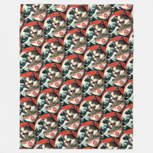 Cat Ramen Japanese Art Vintage Style Fleece Blanket