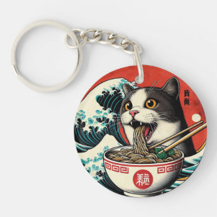 Cat Ramen Japanese Art Vintage Style Keychain
