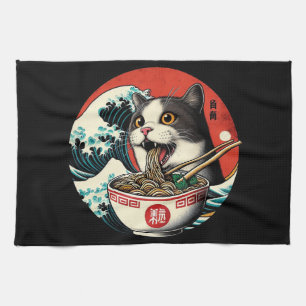 Cat Ramen Japanese Art Vintage Style Kitchen Towel