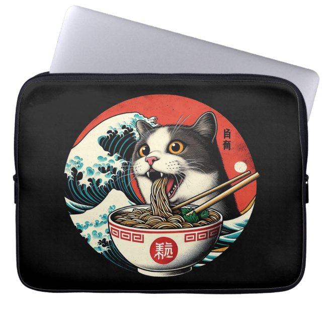 Cat Ramen Japanese Art Vintage Style Laptop Sleeve (Front)