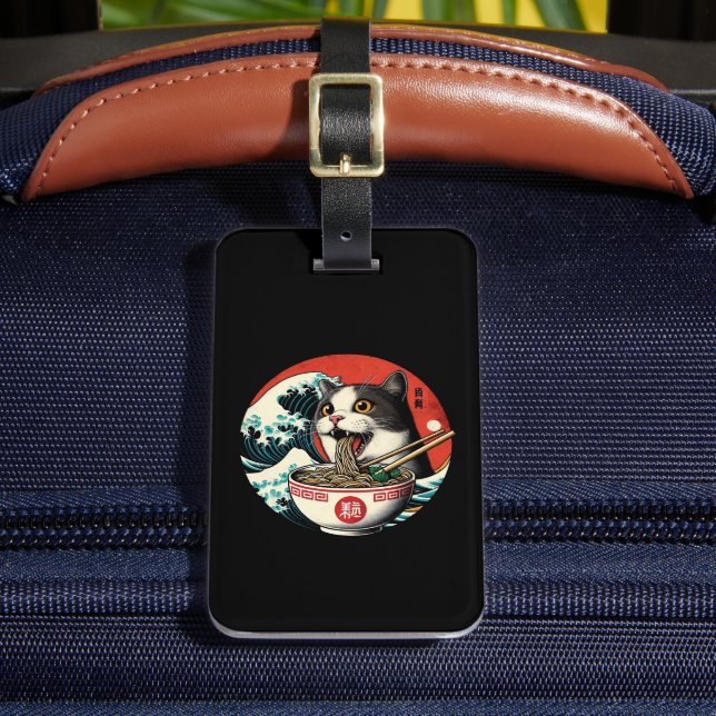 Cat Ramen Japanese Art Vintage Style Luggage Tag (Front Insitu 2)