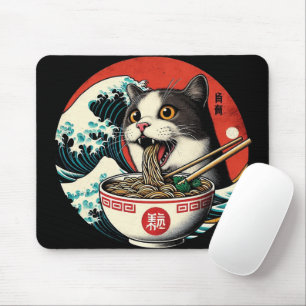 Cat Ramen Japanese Art Vintage Style Mouse Pad
