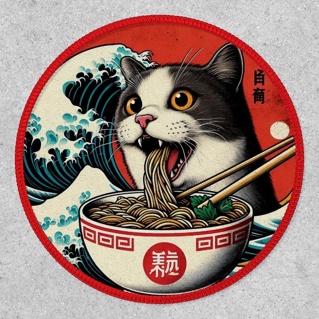 Cat Ramen Japanese Art Vintage Style Patch (Front)
