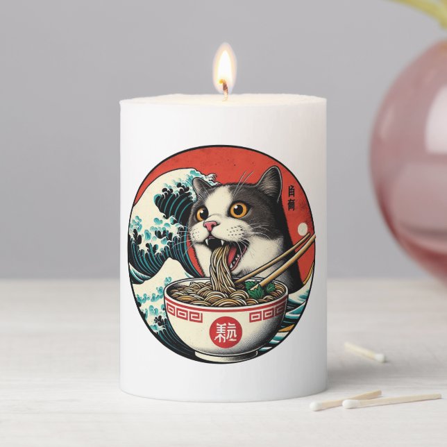 Cat Ramen Japanese Art Vintage Style Pillar Candle