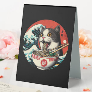 Cat Ramen Japanese Art Vintage Style Table Tent