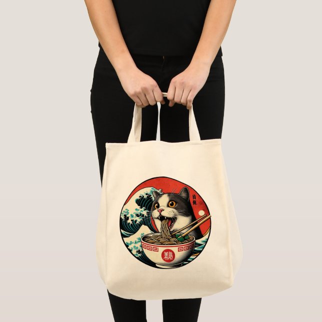 Cat Ramen Japanese Art Vintage Style Tote Bag (Front (Product))