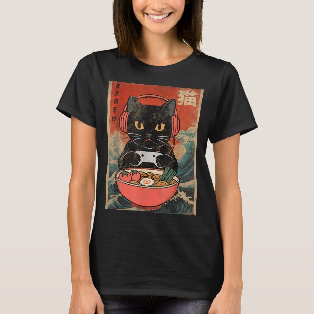 Cat Ramen Japanese Funny Graphic Kawaii Anime  T-Shirt (Front)