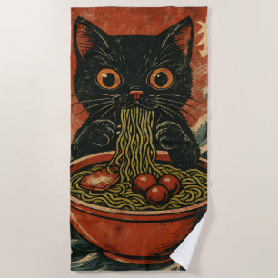 Cat Ramen Japanese Funny Graphic Kawaii Cat Anime Beach Towel