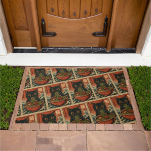 Cat Ramen Japanese Funny Graphic Kawaii Cat Anime Doormat