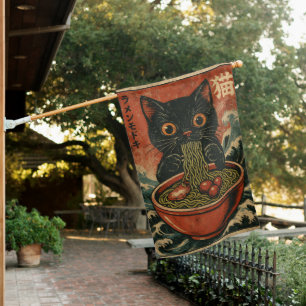 Cat Ramen Japanese Funny Graphic Kawaii Cat Anime House Flag
