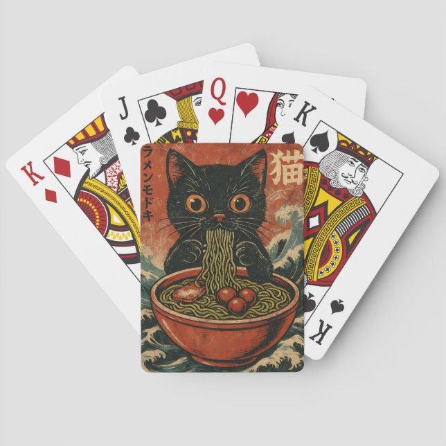 Cat Ramen Japanese Funny Graphic Kawaii Cat Anime Poker Cards (Back)