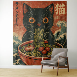 Cat Ramen Japanese Funny Graphic Kawaii Cat Anime Tapestry