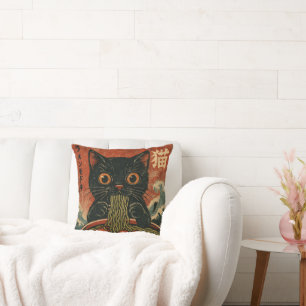 Cat Ramen Japanese Funny Graphic Kawaii Cat Anime Throw Pillow