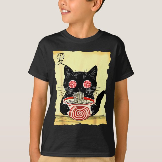 Cat Ramen Japanese Funny Graphic Tees Kawaii Anime (Front)