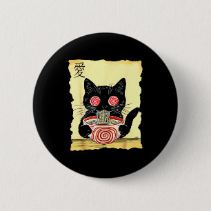 Cat Ramen Japanese Funny Graphic Tees Kawaii Anime Button