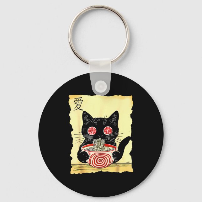 Cat Ramen Japanese Funny Graphic Tees Kawaii Anime Keychain (Front)