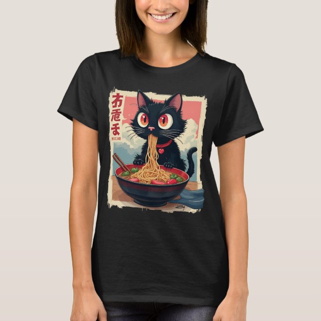 Cat Ramen Japanese Funny Graphic Tees Kawaii Cat A (Front)