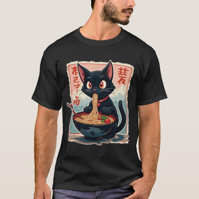 Cat Ramen Japanese Funny Graphic Tees Kawaii Cat A (Front)