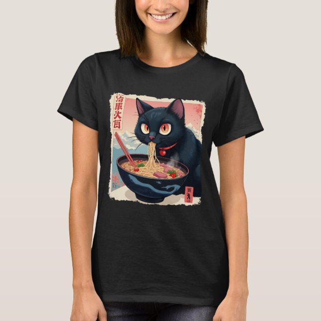 Cat Ramen Japanese Funny Graphic Tees Kawaii Cat A (Front)