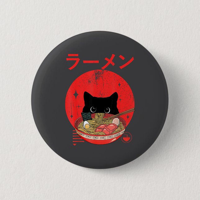 Cat Ramen Japanese Funny Graphic Tees Kawaii Cat A Button (Front)