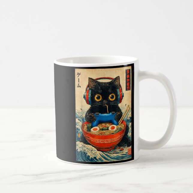 Cat Ramen Japanese Funny Graphic Tees Kawaii Cat A Coffee Mug (Right)