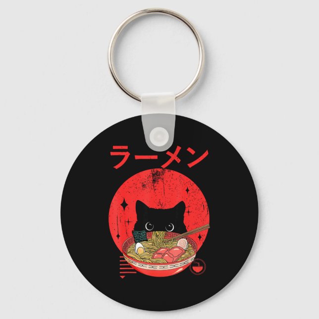 Cat Ramen Japanese Funny Graphic Tees Kawaii Cat A Keychain (Front)