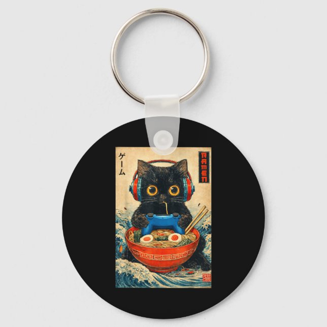 Cat Ramen Japanese Funny Graphic Tees Kawaii Cat A Keychain (Front)
