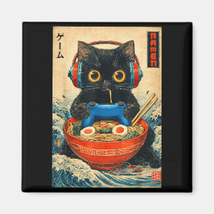 Cat Ramen Japanese Funny Graphic Tees Kawaii Cat A Magnet