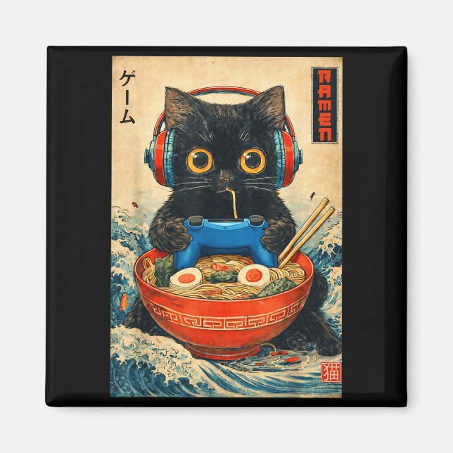 Cat Ramen Japanese Funny Graphic Tees Kawaii Cat A Magnet (Front)