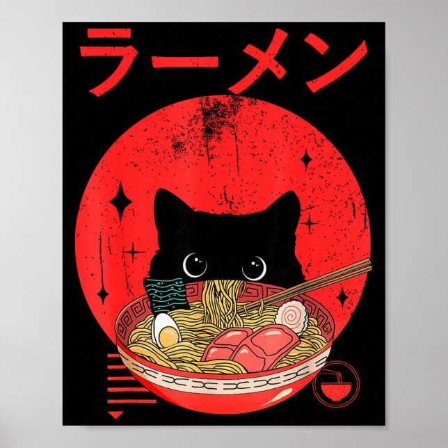 Cat Ramen Japanese Funny Graphic Tees Kawaii Cat A Poster (Front)