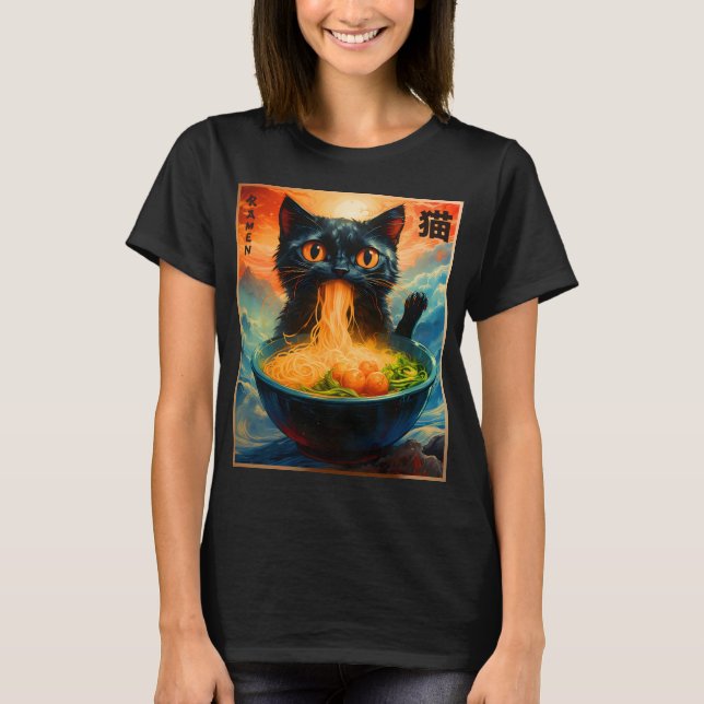 Cat Ramen Japanese Kawaii Cat Anime Cat Ramen T-Shirt (Front)