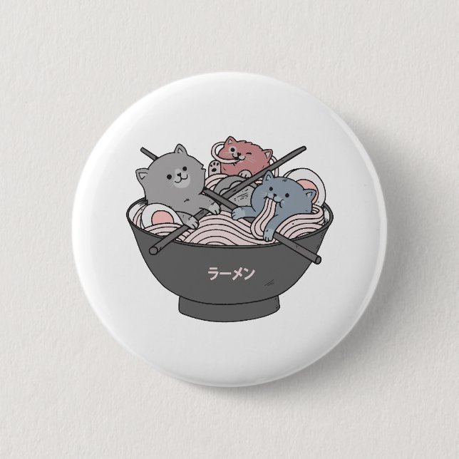 Cat Ramen Kawaii Button (Front)
