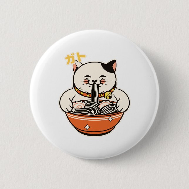 Cat Ramen Kawaii Design Button (Front)