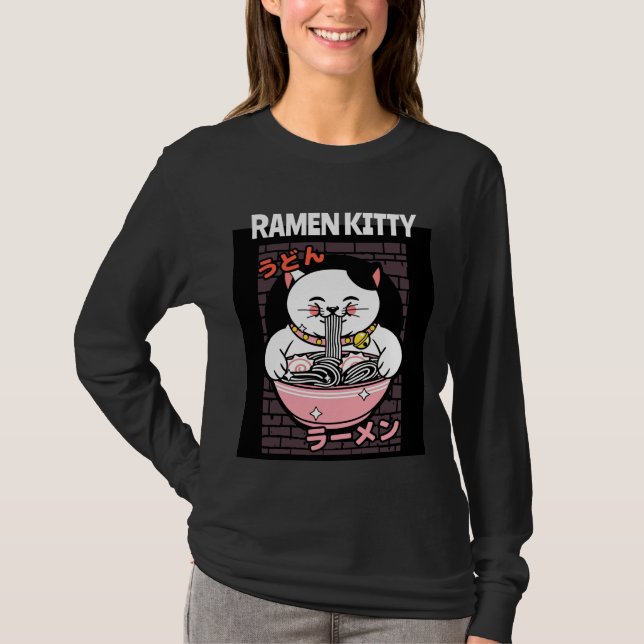 CAT RAMEN NOODLES SOUP KITTY T-SHIRTS TEES (Front)