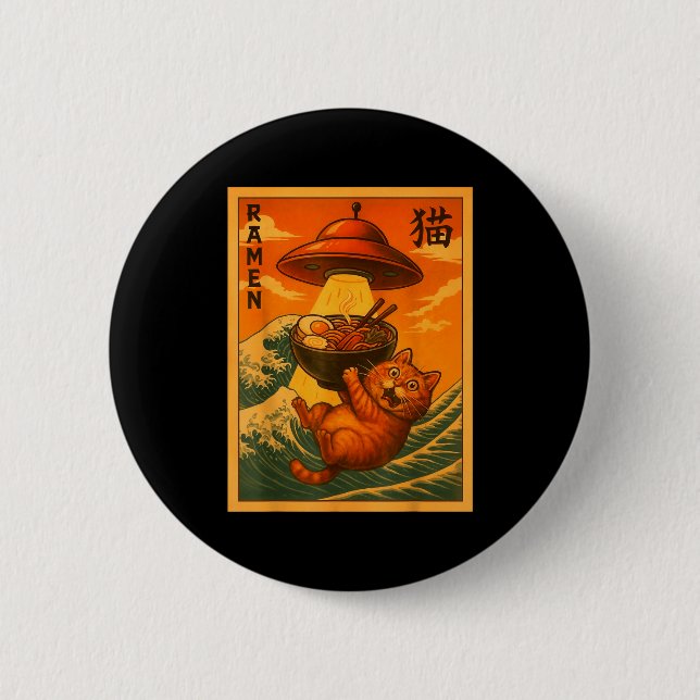 Cat Ramen Ufo Funny Japanese Anime Men Women Teens Button (Front)