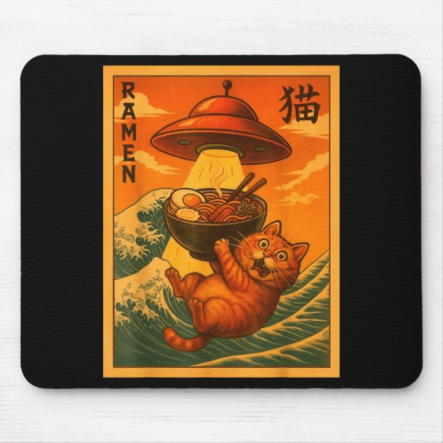 Cat Ramen Ufo Funny Japanese Anime Men Women Teens Mouse Pad (Front)