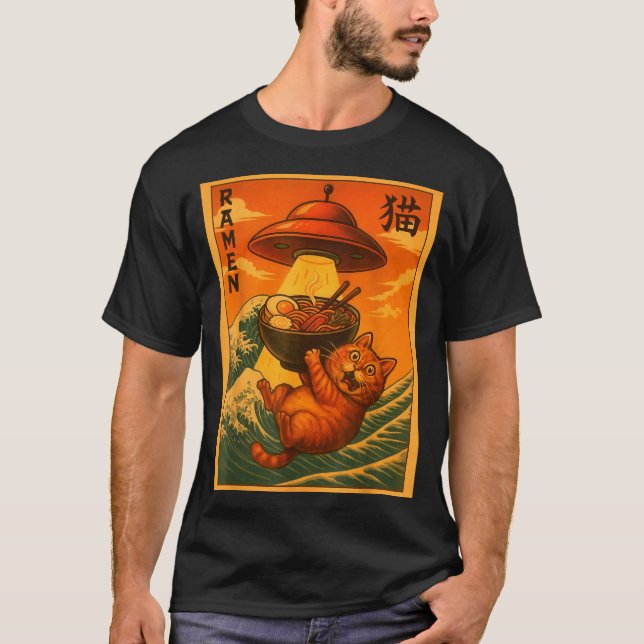Cat Ramen Ufo Funny Japanese Anime Men Women Teens T-Shirt (Front)