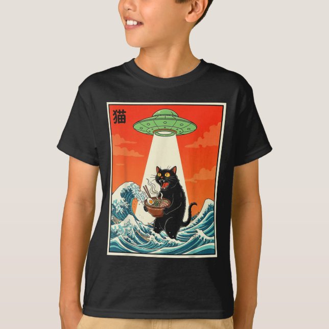 Cat Ramen Ufo Funny Japanese Anime Tee Men Women T (Front)