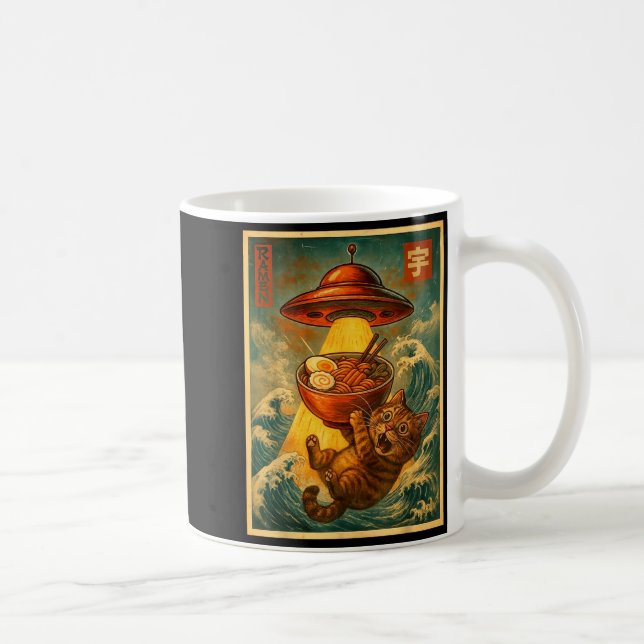 Cat Ramen Ufo Funny Men Women Teens Kids Japanese  Coffee Mug (Right)