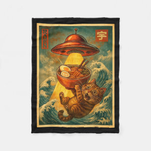 Cat Ramen Ufo Funny Men Women Teens Kids Japanese Fleece Blanket