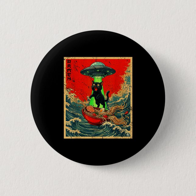 Cat Ramen Ufo Japanese Anime Graphic Tees Men Wome Button (Front)