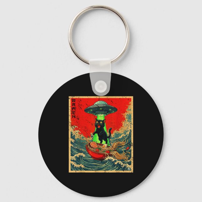 Cat Ramen Ufo Japanese Anime Graphic Tees Men Wome Keychain (Front)