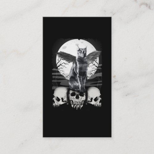 Cat Raven Skulls Creepy Crow Moon Kitten Gothic Business Card