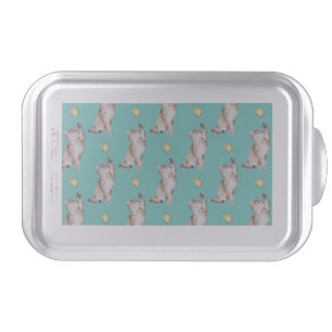 Cat Reaching For Yellow Butterfly on Light Teal Cake Pan